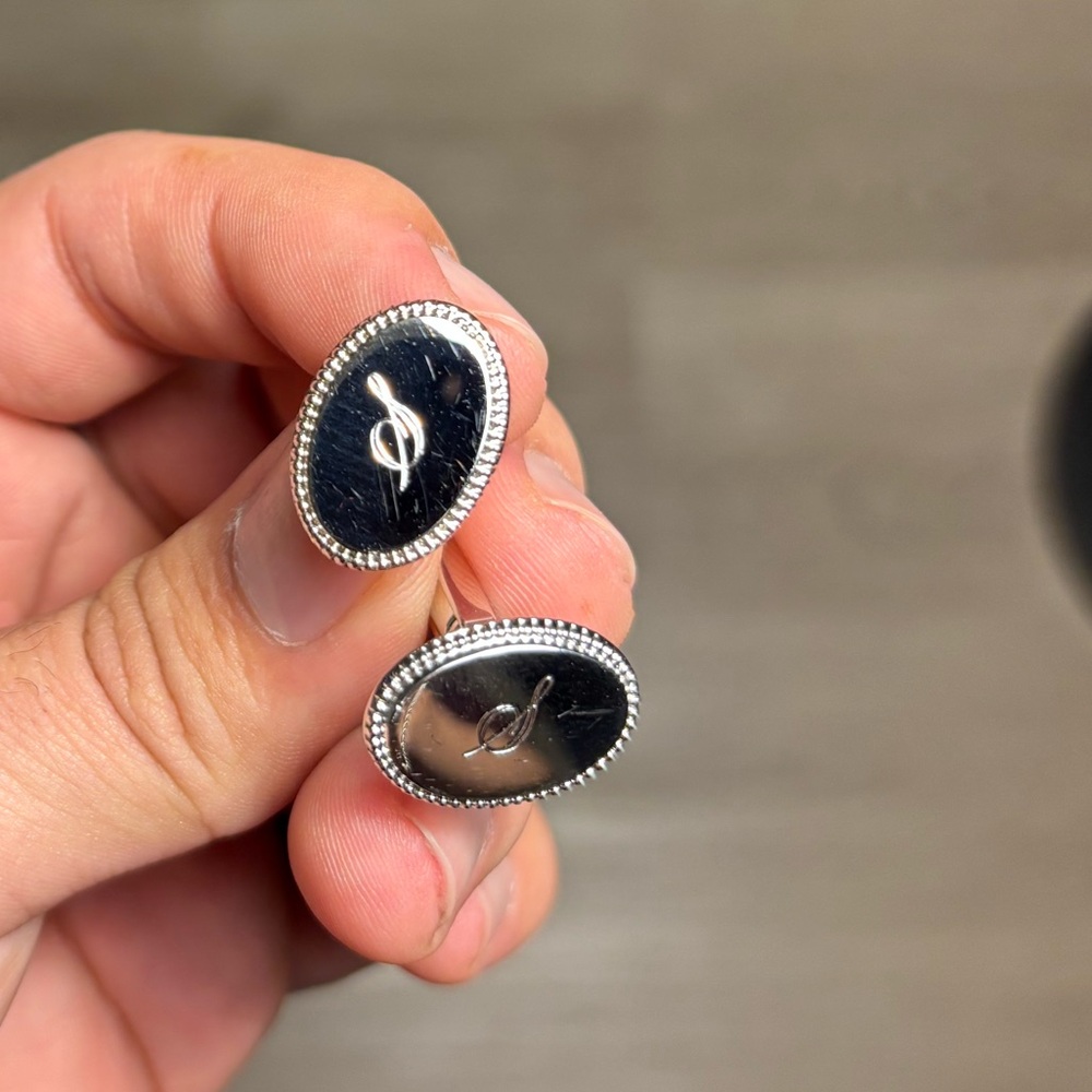 Sterling Sliver .925 Script S shirt Cufflinks For Dress Shirts Unisex